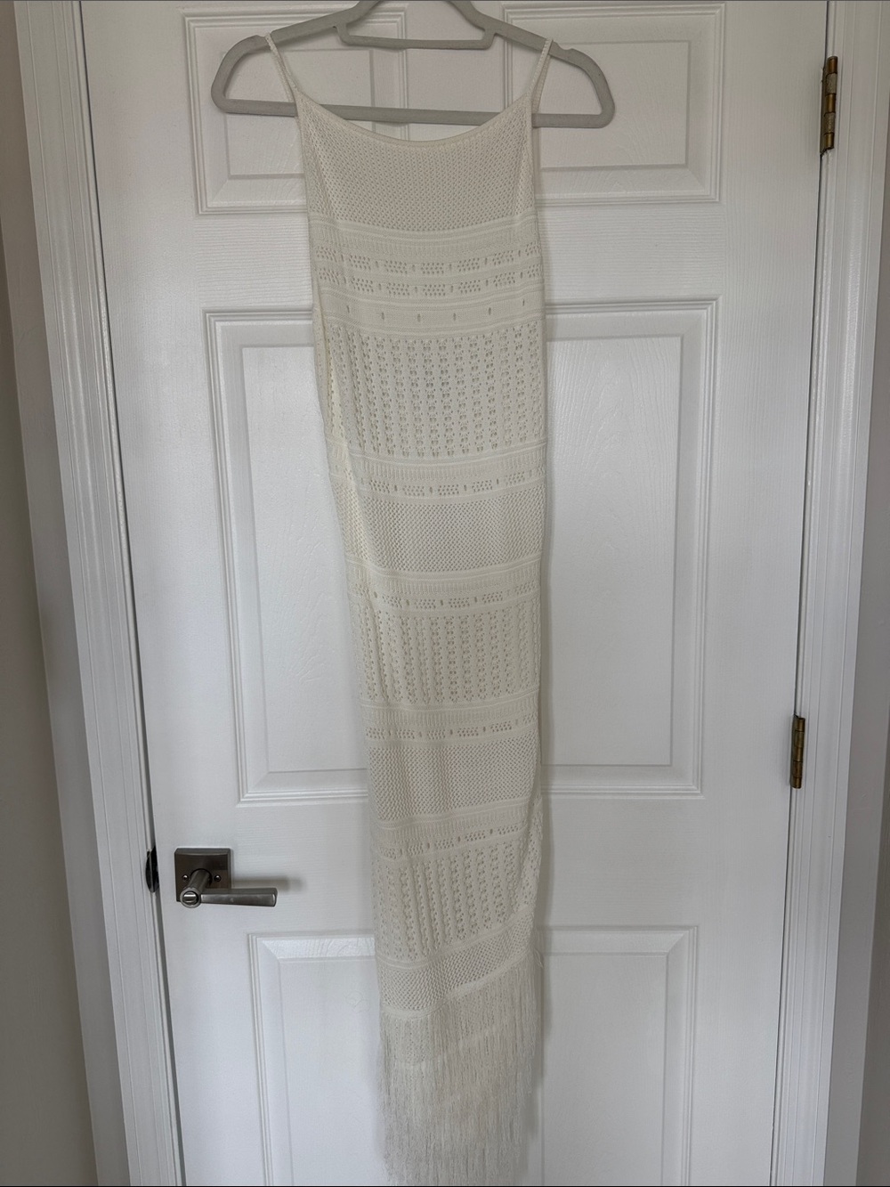 Torn by Ronny Kobo Yuma Women’s Cream Crochet Maxi Dress with Fringe